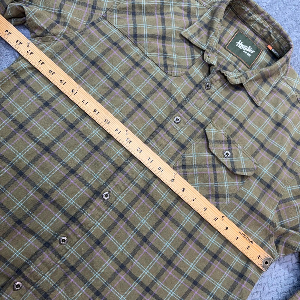 Howler Brothers Shirt Mens Large Flannel Plaid Green Cotton Blend Western Yoke - Picture 10 of 12